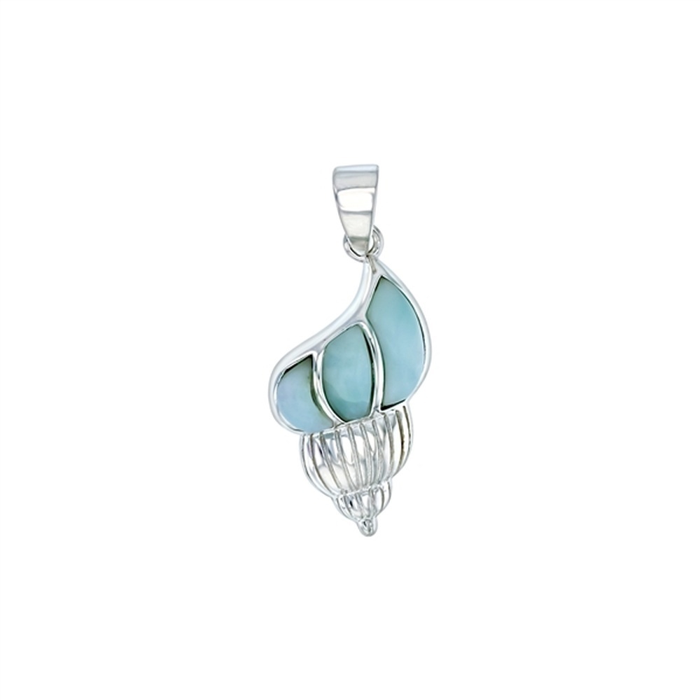 925 Sterling Silver Larimar Seashell Pendant 3.16 gm